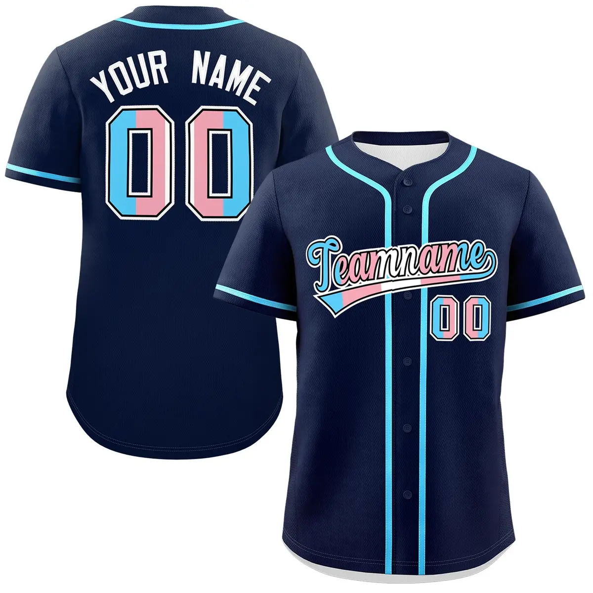 Navy Powder Blue Transgender Pride Month Baseball Jersey