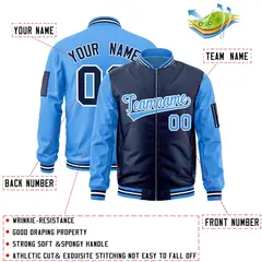 Navy Powder Blue Two-Tone Varsity Full-Zip Letterman Bomber Jacket 2