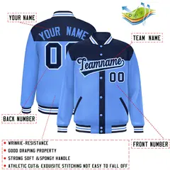 Navy Powder Blue Varsity Baseball Color Block Bomber Jacket 2