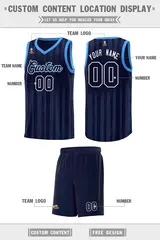 Navy Powder Blue Vertical Stripe Basketball Team Jersey 2