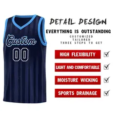 Navy Powder Blue Vertical Stripe Basketball Team Jersey 4