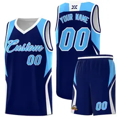Navy Powder Blue White Color Block Basketball Jersey 1