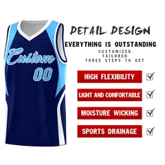 Navy Powder Blue White Color Block Basketball Jersey 2