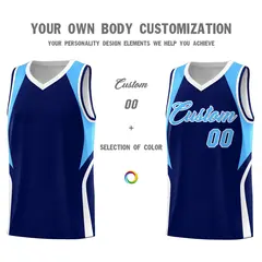 Navy Powder Blue White Color Block Basketball Jersey 3