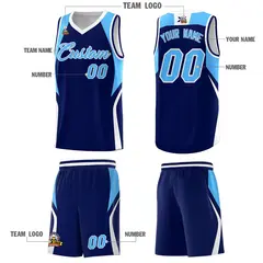 Navy Powder Blue White Color Block Basketball Jersey 5