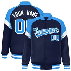 Navy Powder Blue-White Color Block Varsity Letterman Jacket 1