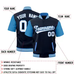 Navy Powder Blue White Full-Snap Short Sleeve Varsity Jacket 2