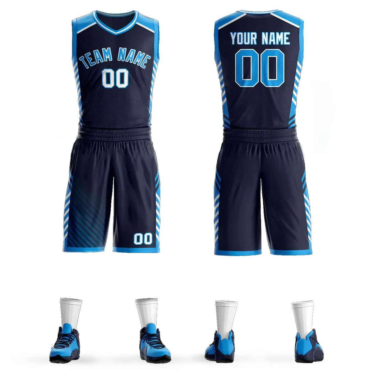 Navy Powder Blue-White Graffiti Bar Element Basketball Jersey