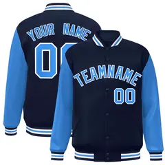 Navy Powder Blue-White Raglan Full-Snap Varsity Letterman Jacket 1