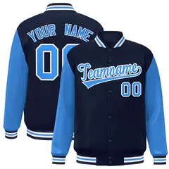 Navy Powder Blue-White Raglan Full-Snap Varsity Letterman Jacket 1