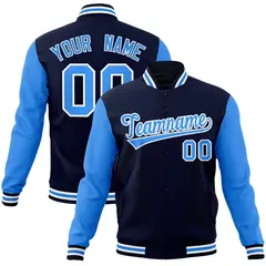 Navy Powder Blue-White Raglan Full-Snap Varsity Letterman Jacket 1