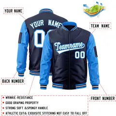 Navy Powder Blue-White Raglan Letterman Bomber Jacket 2