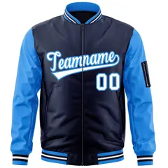 Navy Powder Blue-White Raglan Letterman Bomber Jacket 3