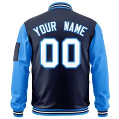 Navy Powder Blue-White Raglan Letterman Bomber Jacket 4