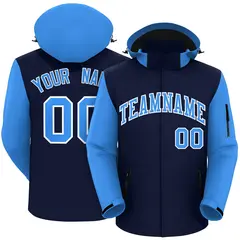 Navy Powder Blue-White Raglan Sleeves Waterproof Jacket
