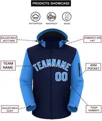 Navy Powder Blue-White Raglan Sleeves Waterproof Jacket 2