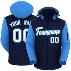 Navy Powder Blue-White Raglan Sleeves Waterproof Jacket 1