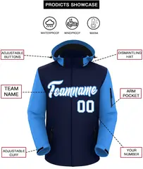 Navy Powder Blue-White Raglan Sleeves Waterproof Jacket 2
