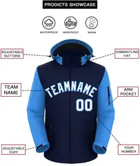 Navy Powder Blue-White Raglan Sleeves Waterproof Jacket 2