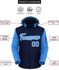 Navy Powder Blue-White Raglan Sleeves Waterproof Jacket 2