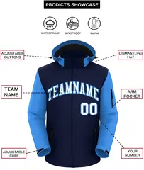 Navy Powder Blue-White Raglan Sleeves Waterproof Jacket 2