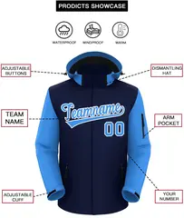 Navy Powder Blue-White Raglan Sleeves Waterproof Jacket 2