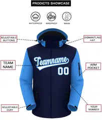 Navy Powder Blue-White Raglan Sleeves Waterproof Jacket 2