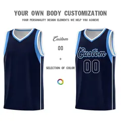 Navy Powder Blue White Sleeve Color Block Basketball Jersey 3