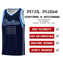 Navy Powder Blue White Sleeve Color Block Basketball Jersey 5