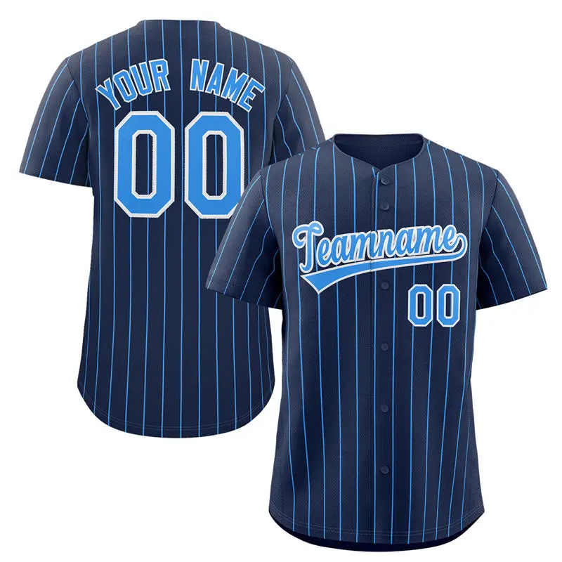Navy Powder Blue-White Stripe Baseball Jersey