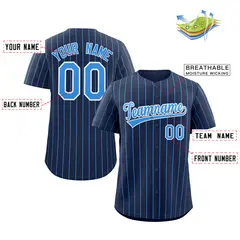Navy Powder Blue-White Stripe Baseball Jersey 2