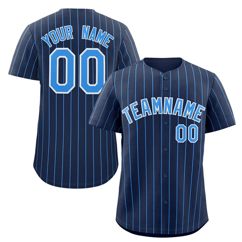 Navy Powder Blue-White Stripe Baseball Jersey