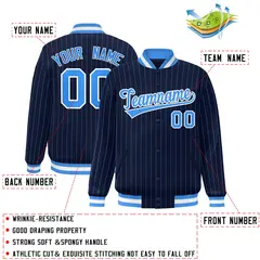 Navy Powder Blue-White Stripe Letterman Bomber Varsity Jacket 2