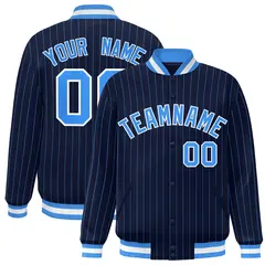 Navy Powder Blue-White Stripe Letterman Bomber Varsity Jacket