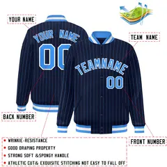 Navy Powder Blue-White Stripe Letterman Bomber Varsity Jacket 2