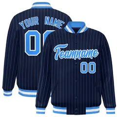 Navy Powder Blue-White Stripe Letterman Bomber Varsity Jacket