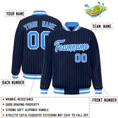 Navy Powder Blue-White Stripe Letterman Bomber Varsity Jacket 2