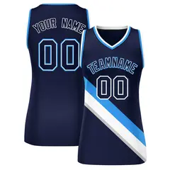 Navy Powder Blue-White Thick Slash Mesh Basketball Jersey
