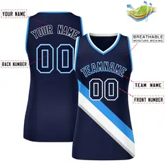 Women's Navy Powder Blue-White Thick Slash Mesh Basketball Jersey 2