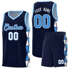 Navy Powder Blue-White Triangle Splicing Basketball Jersey 1