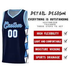 Navy Powder Blue-White Triangle Splicing Basketball Jersey 4
