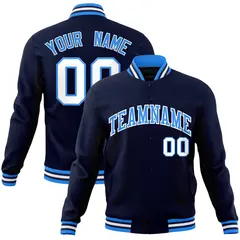 Navy Powder Blue-White Varsity Full-Snap Letterman Jacket