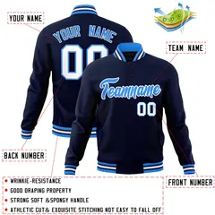 Navy Powder Blue-White Varsity Full-Snap Letterman Jacket 4