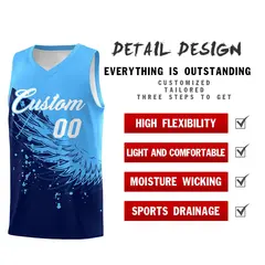 Navy Powder Blue Wing Pattern Basketball Jersey 2