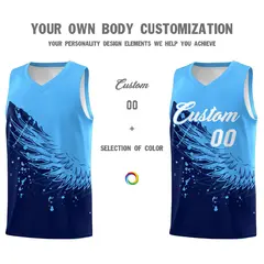 Navy Powder Blue Wing Pattern Basketball Jersey 3