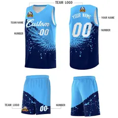 Navy Powder Blue Wing Pattern Basketball Jersey 5