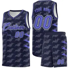 Navy Purple Bat Pattern Halloween Basketball Jersey 1