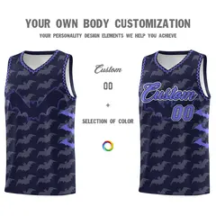 Navy Purple Bat Pattern Halloween Basketball Jersey 3