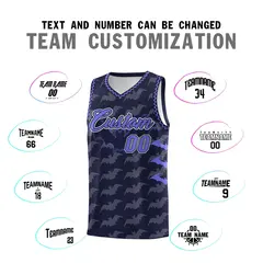 Navy Purple Bat Pattern Halloween Basketball Jersey 4