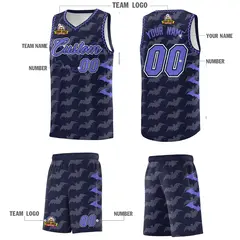 Navy Purple Bat Pattern Halloween Basketball Jersey 5